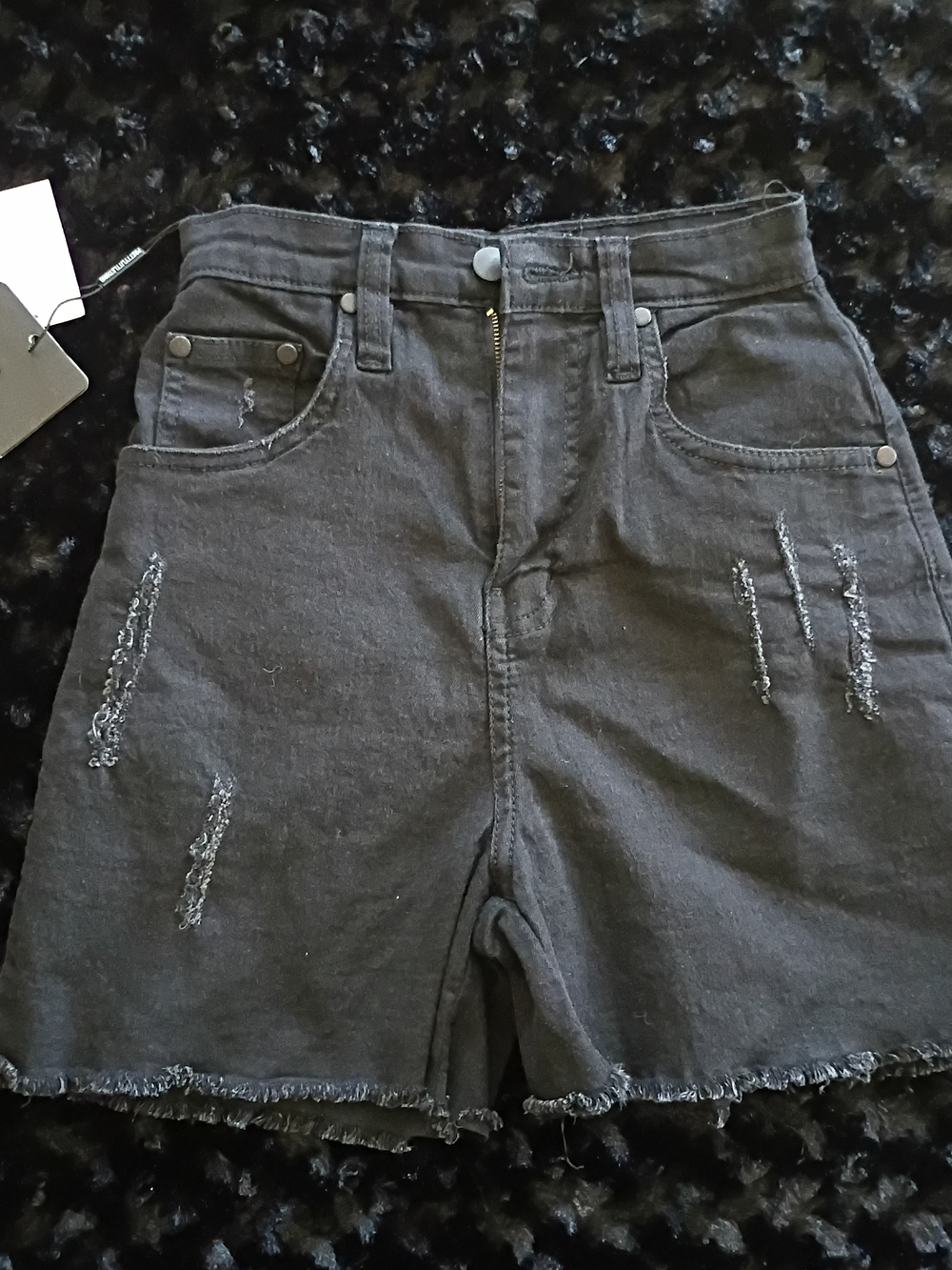 PrettyLittleThing Black High-Waist Denim Shorts